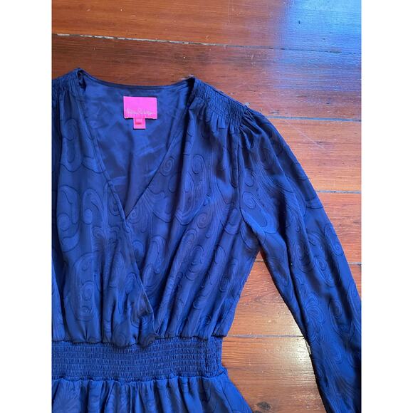 Lilly Pulitzer Navy Jacquard Long Sleeve Smocked Waist Mini Dress 12 - Picture 3 of 12